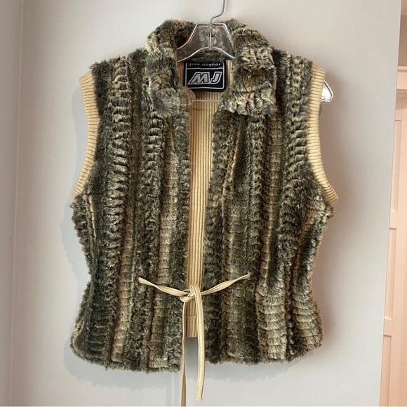 Jackets & Blazers - Vintage Rainbow West Faux Fur Sweater Vest with Leather Tie